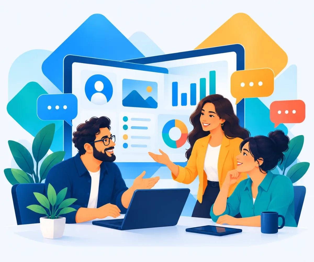 Illustration of people discussing a digital project