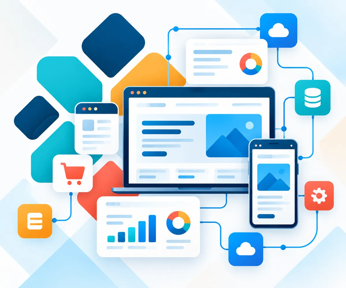Illustration of connected screens, systems and integrations